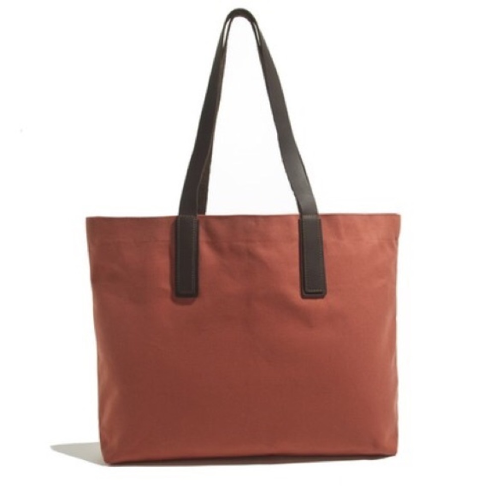 Everlane brown canvas tote bag with leather straps